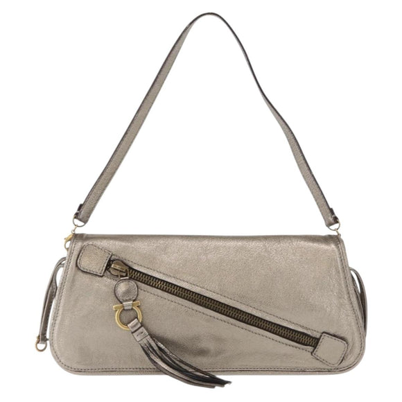 Salvatore Ferragamo Shoulder Bag Leather Silver Auth 151748