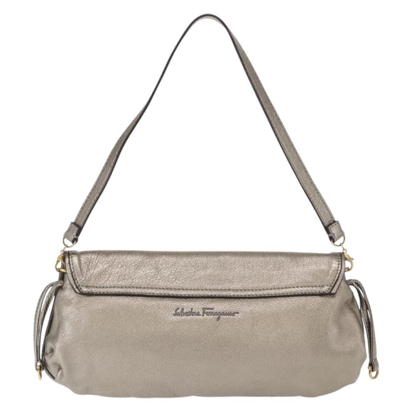 Salvatore Ferragamo Shoulder Bag Leather Silver Auth 151748
