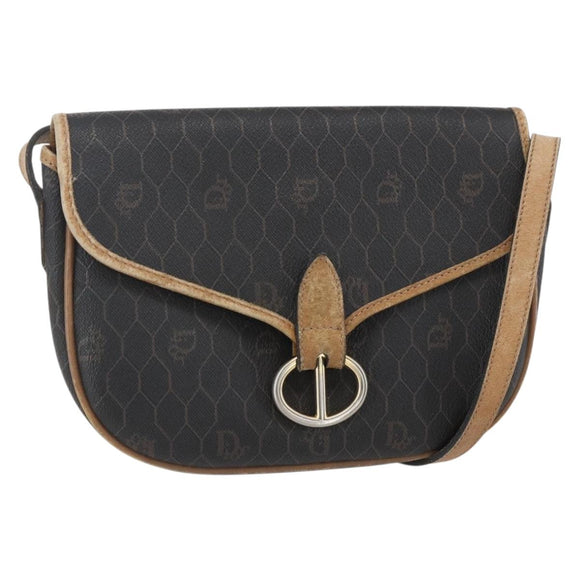 Christian Dior Honeycomb Canvas Shoulder Bag PVC Black Gold Auth 151749