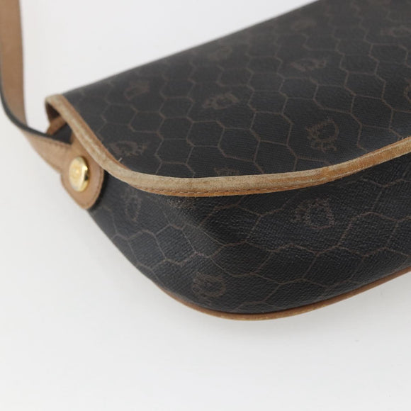 Christian Dior Honeycomb Canvas Shoulder Bag PVC Black Gold Auth 151749