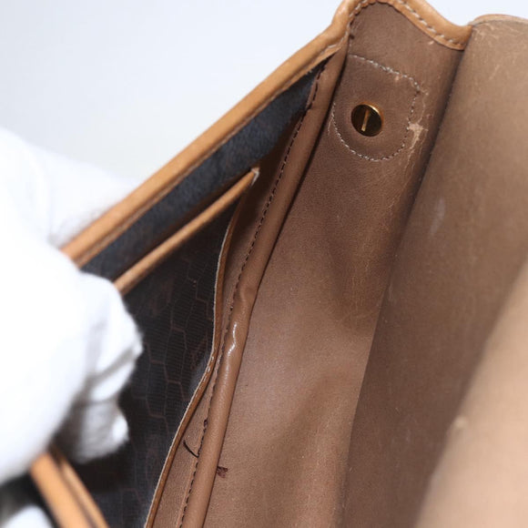 Christian Dior Honeycomb Canvas Shoulder Bag PVC Black Gold Auth 151749