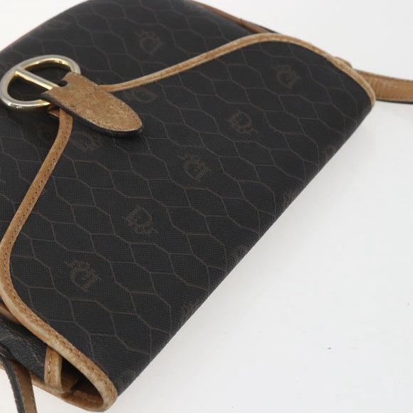 Christian Dior Honeycomb Canvas Shoulder Bag PVC Black Gold Auth 151749