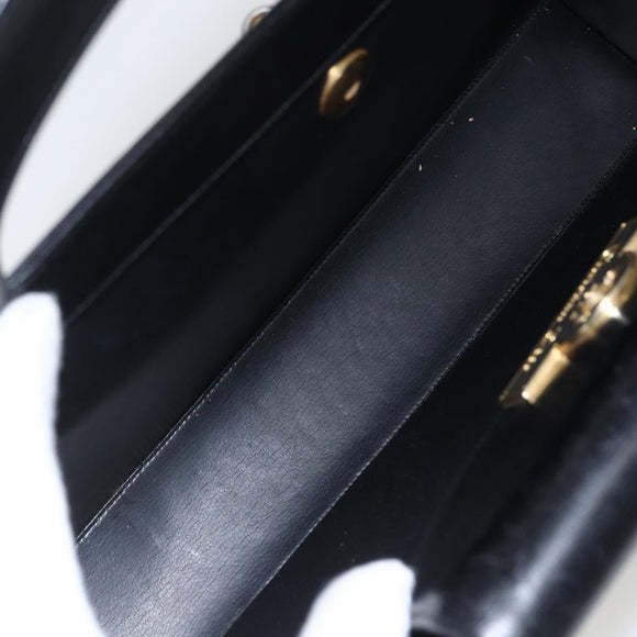 Christian Dior Hand Bag Leather Black Gold Auth 151752