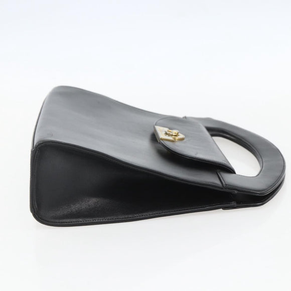 Christian Dior Hand Bag Leather Black Gold Auth 151752