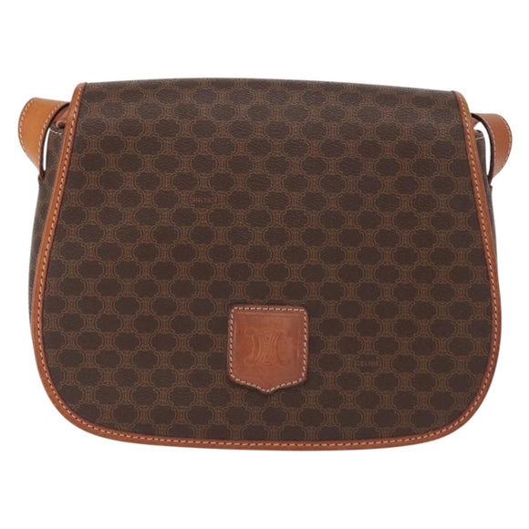CELINE Macadam Canvas Shoulder Bag PVC Leather Brown Gold Auth 151753