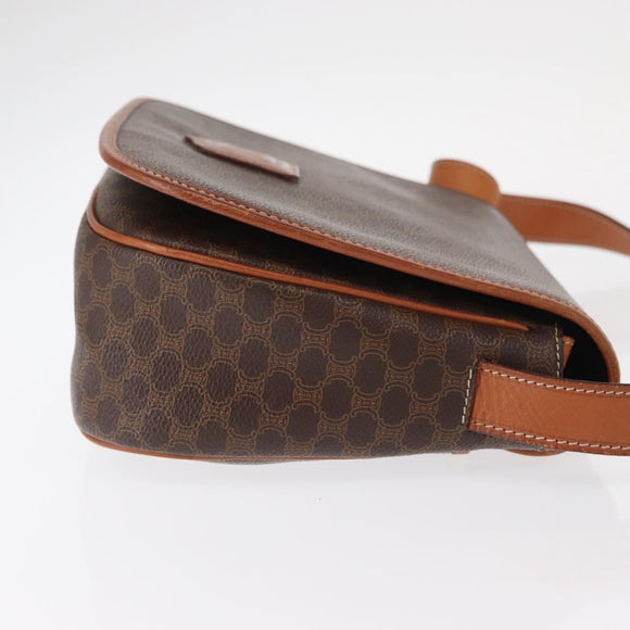 CELINE Macadam Canvas Shoulder Bag PVC Leather Brown Gold Auth 151753
