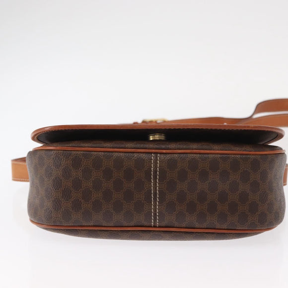 CELINE Macadam Canvas Shoulder Bag PVC Leather Brown Gold Auth 151753