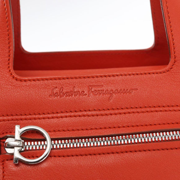 Salvatore Ferragamo Hand Bag Leather Orange Silver Auth 151757