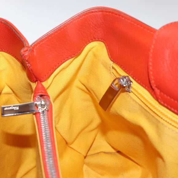 Salvatore Ferragamo Hand Bag Leather Orange Silver Auth 151757
