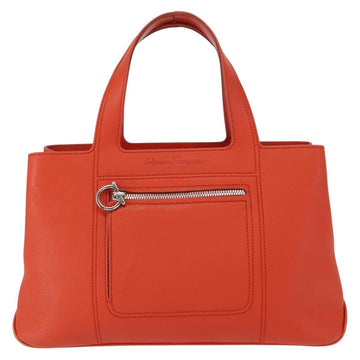 Salvatore Ferragamo Hand Bag Leather Orange Silver Auth 151757 - 0