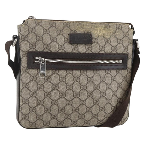 GUCCI GG Supreme Shoulder Bag PVC Leather Beige Silver 406410 Auth 151765
