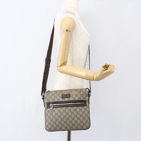 GUCCI GG Supreme Shoulder Bag PVC Leather Beige Silver 406410 Auth 151765