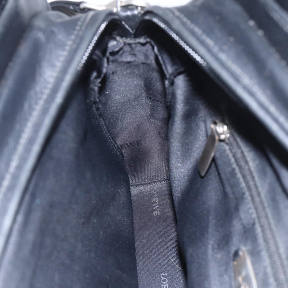 LOEWE Hand Bag Leather 2way Black Silver Auth 151766