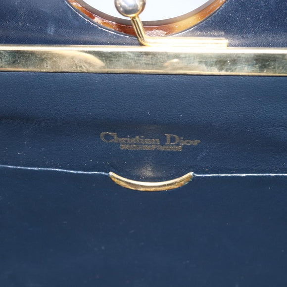 Christian Dior Hand Bag Leather 2way Black Gold Auth 151767V