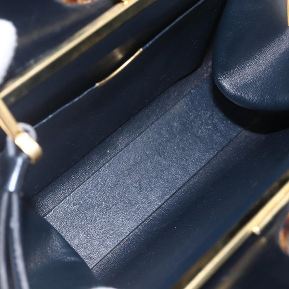 Christian Dior Hand Bag Leather 2way Black Gold Auth 151767V