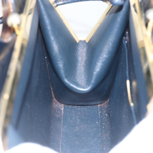 Christian Dior Hand Bag Leather 2way Black Gold Auth 151767V