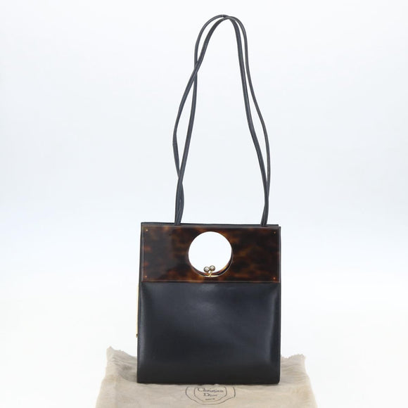 Christian Dior Hand Bag Leather 2way Black Gold Auth 151767V