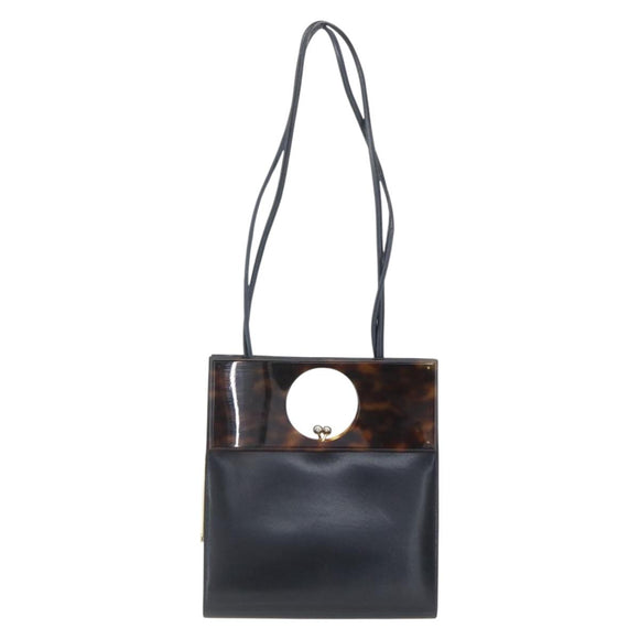 Christian Dior Hand Bag Leather 2way Black Gold Auth 151767V