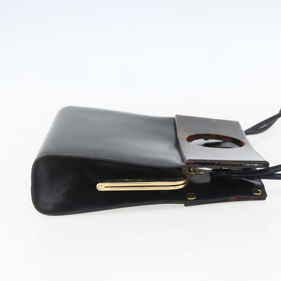 Christian Dior Hand Bag Leather 2way Black Gold Auth 151767V