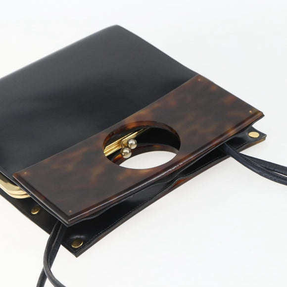 Christian Dior Hand Bag Leather 2way Black Gold Auth 151767V