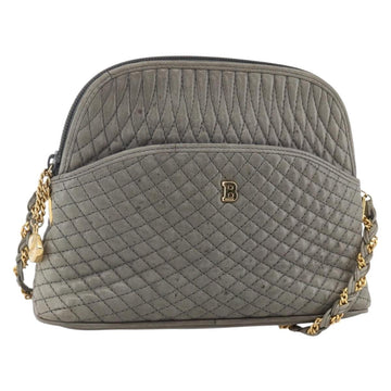 BALLY Shoulder Bag Leather Gray Gold Auth 151768