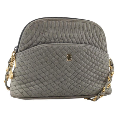 BALLY Shoulder Bag Leather Gray Gold Auth 151768