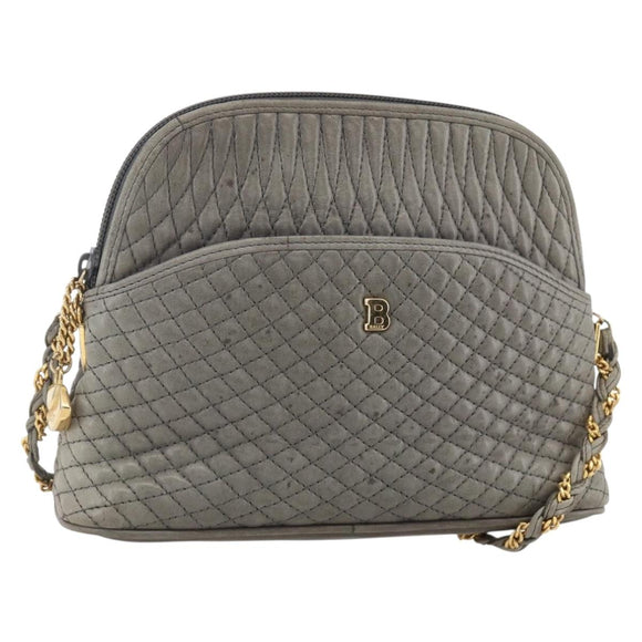 BALLY Shoulder Bag Leather Gray Gold Auth 151768