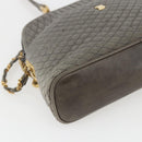 BALLY Shoulder Bag Leather Gray Gold Auth 151768-11