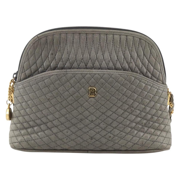 BALLY Shoulder Bag Leather Gray Gold Auth 151768