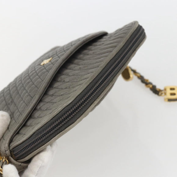 BALLY Shoulder Bag Leather Gray Gold Auth 151768