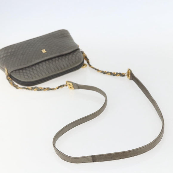 BALLY Shoulder Bag Leather Gray Gold Auth 151768