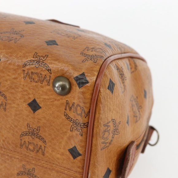 MCM Logogram Vicetos Mini Boston Bag PVC Leather Brown Gold Auth 151771