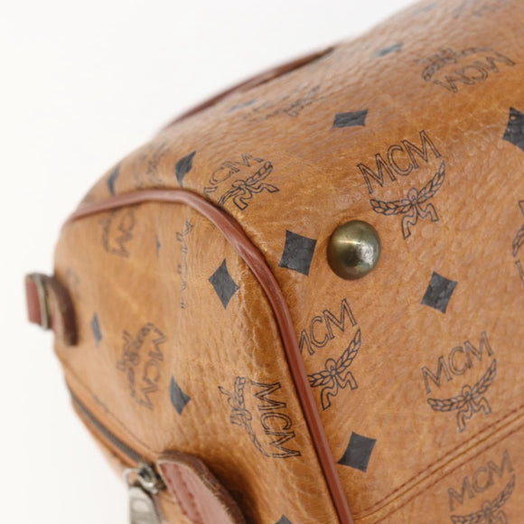 MCM Logogram Vicetos Mini Boston Bag PVC Leather Brown Gold Auth 151771