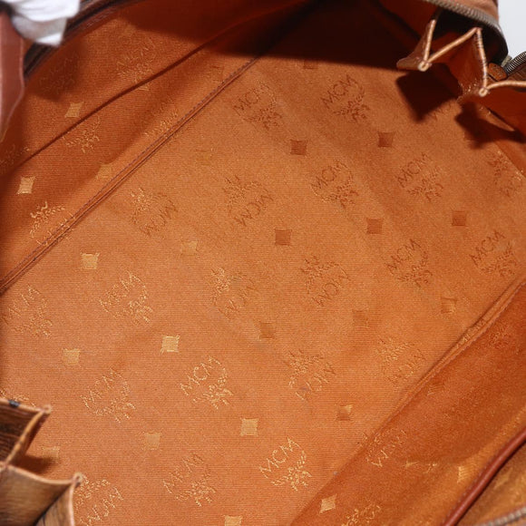 MCM Logogram Vicetos Mini Boston Bag PVC Leather Brown Gold Auth 151771