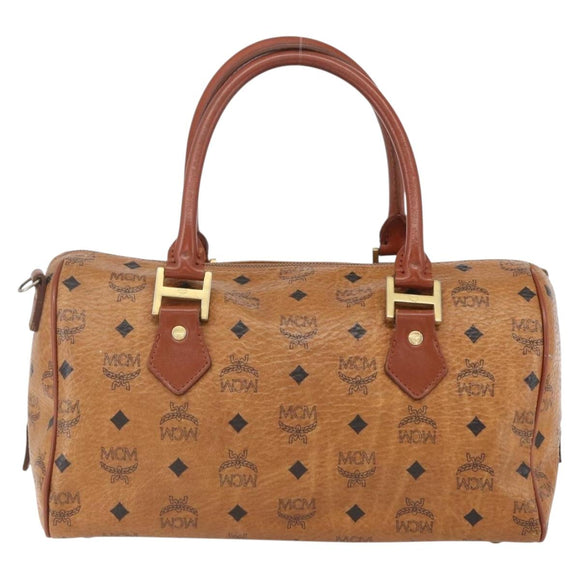 MCM Logogram Vicetos Mini Boston Bag PVC Leather Brown Gold Auth 151771