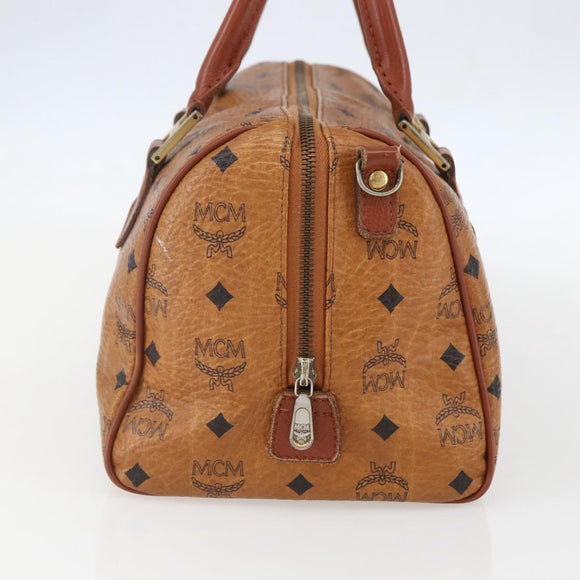 MCM Logogram Vicetos Mini Boston Bag PVC Leather Brown Gold Auth 151771