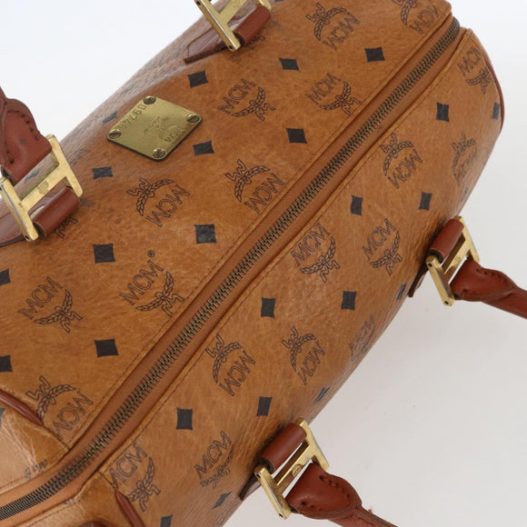 MCM Logogram Vicetos Mini Boston Bag PVC Leather Brown Gold Auth 151771