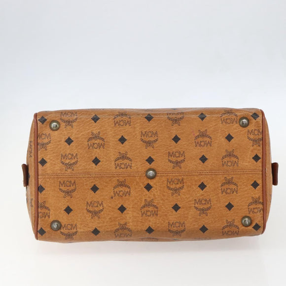 MCM Logogram Vicetos Mini Boston Bag PVC Leather Brown Gold Auth 151771