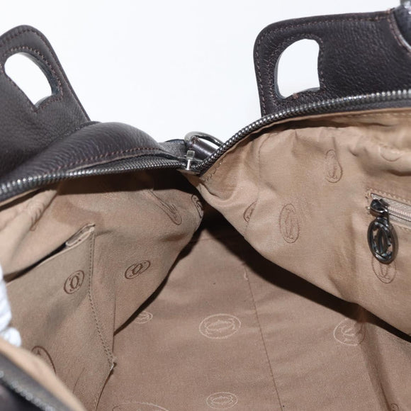 CARTIER Hand Bag Leather Black Auth 151775