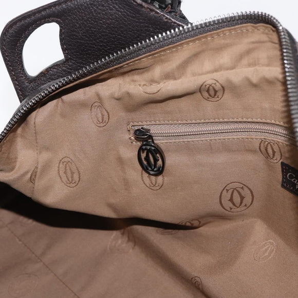 CARTIER Hand Bag Leather Black Auth 151775