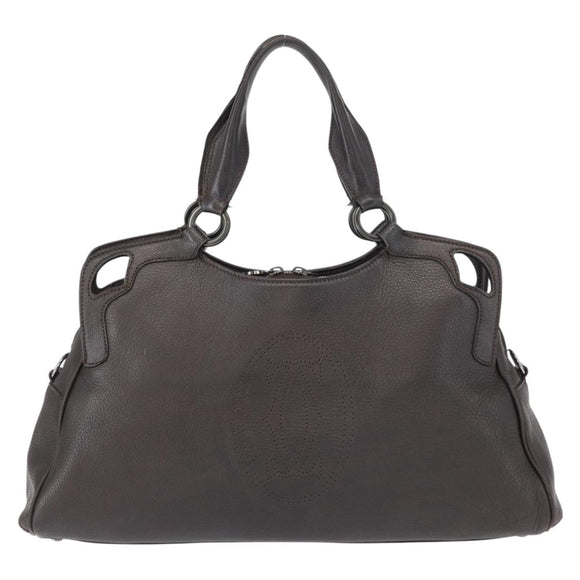 CARTIER Hand Bag Leather Black Auth 151775