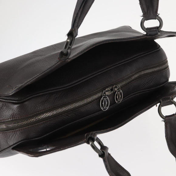 CARTIER Hand Bag Leather Black Auth 151775