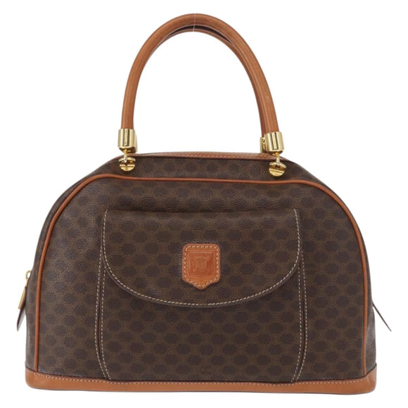CELINE Macadam Canvas Hand Bag PVC Leather Brown Gold Auth 151782