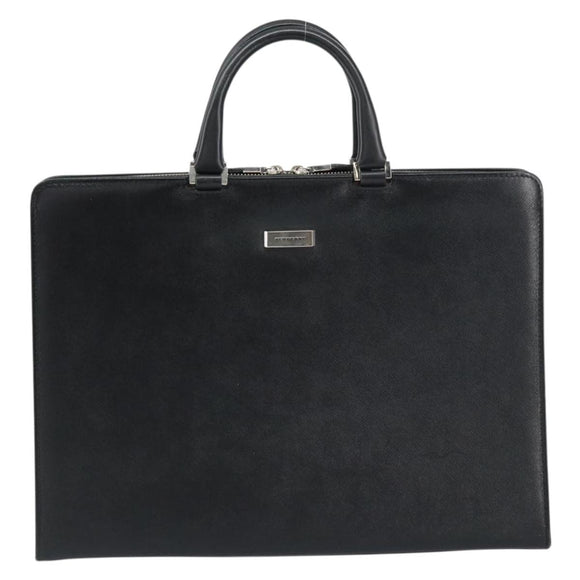 BURBERRY Hand Bag Leather Black Silver Auth 151783