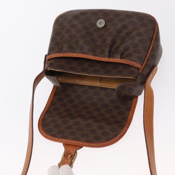 CELINE Macadam Canvas Shoulder Bag PVC Leather Brown Gold Auth 151785