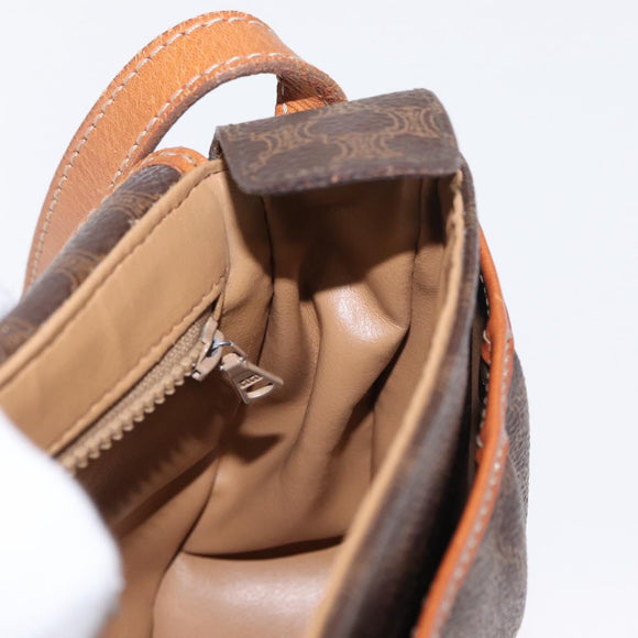 CELINE Macadam Canvas Shoulder Bag PVC Leather Brown Gold Auth 151785