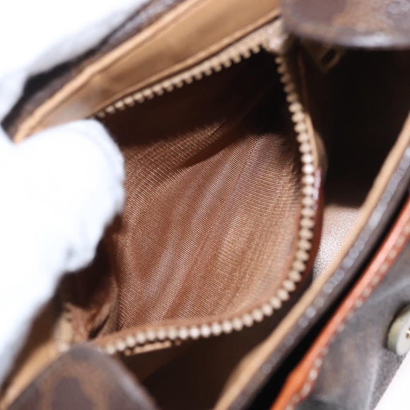 CELINE Macadam Canvas Shoulder Bag PVC Leather Brown Gold Auth 151785