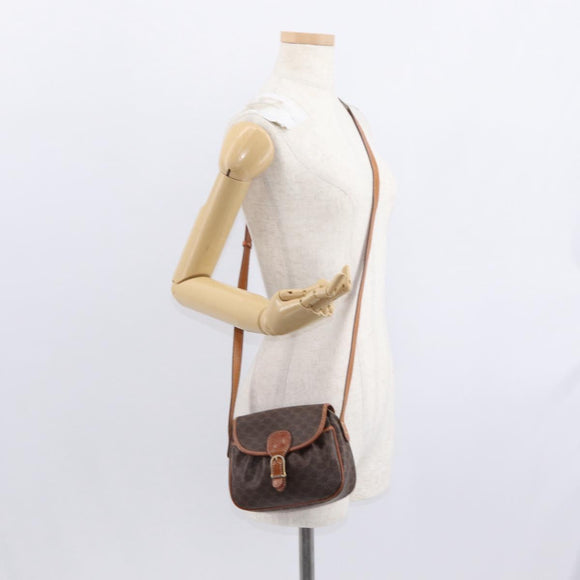 CELINE Macadam Canvas Shoulder Bag PVC Leather Brown Gold Auth 151785