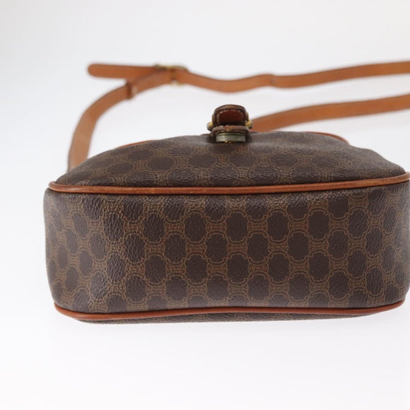 CELINE Macadam Canvas Shoulder Bag PVC Leather Brown Gold Auth 151785