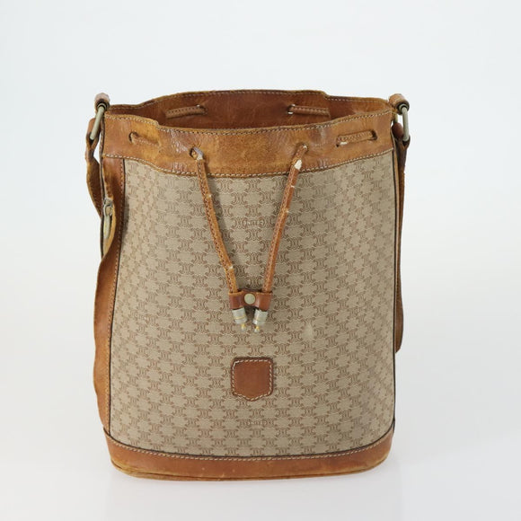 CELINE Macadam Canvas Shoulder Bag PVC 4 Set Beige Brown Navy Auth 151786